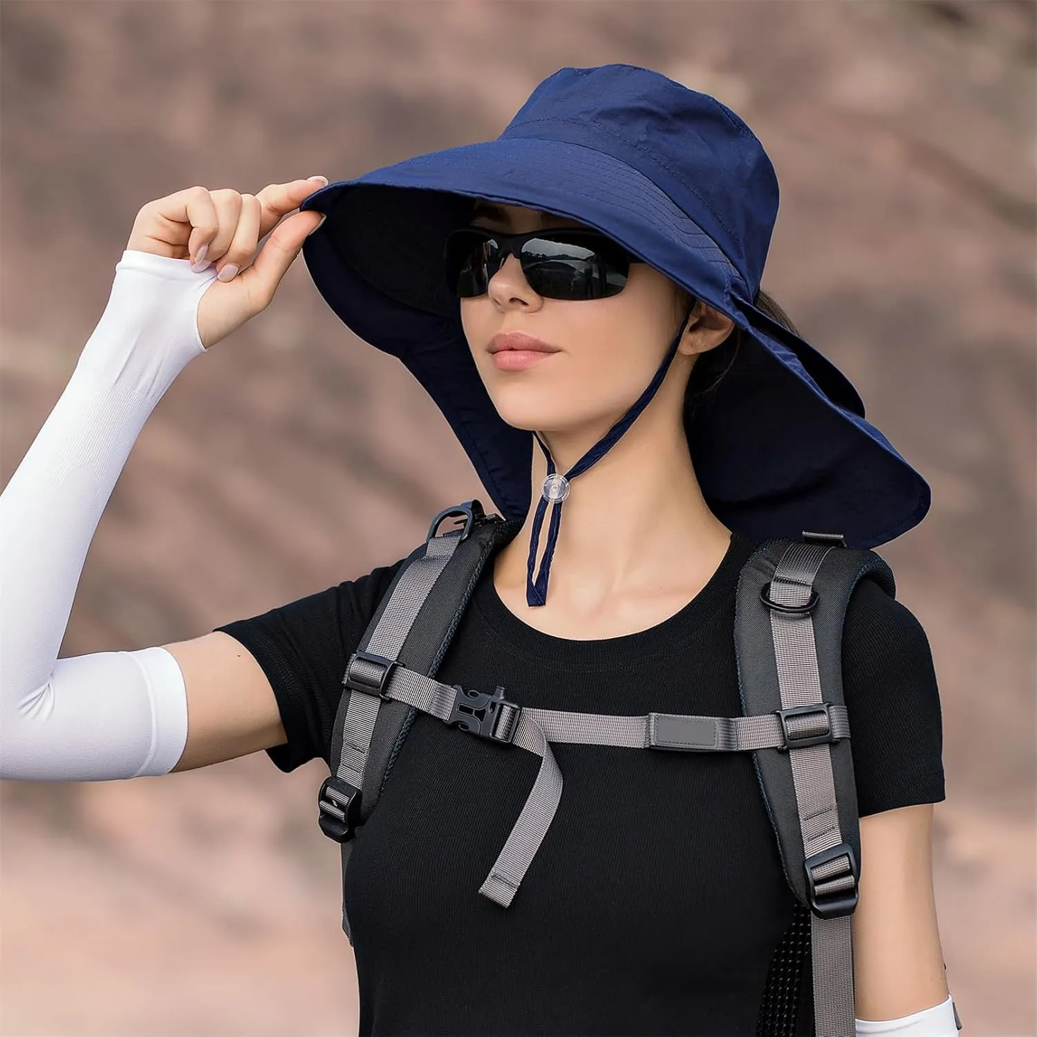Sun Hat Women Men with Neck Flap Wide Brim Hat, Foldable Ponytail Summer UV Protection Fishing Hat for Beach Hiking Gardening