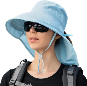 Sun Hat Women Men with Neck Flap Wide Brim Hat, Foldable Ponytail Summer UV Protection Fishing Hat for Beach Hiking Gardening