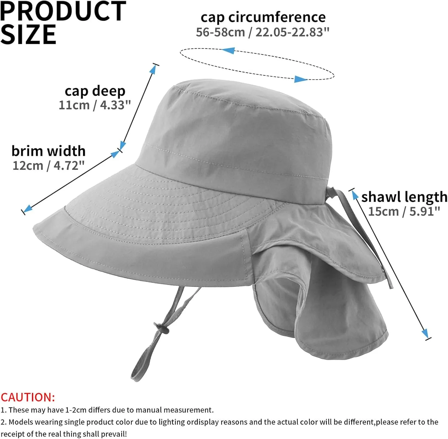 Sun Hat Women Men with Neck Flap Wide Brim Hat, Foldable Ponytail Summer UV Protection Fishing Hat for Beach Hiking Gardening