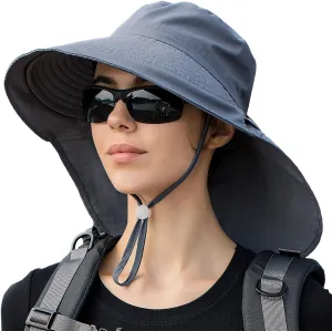 Sun Hat Women Men with Neck Flap Wide Brim Hat, Foldable Ponytail Summer UV Protection Fishing Hat for Beach Hiking Gardening