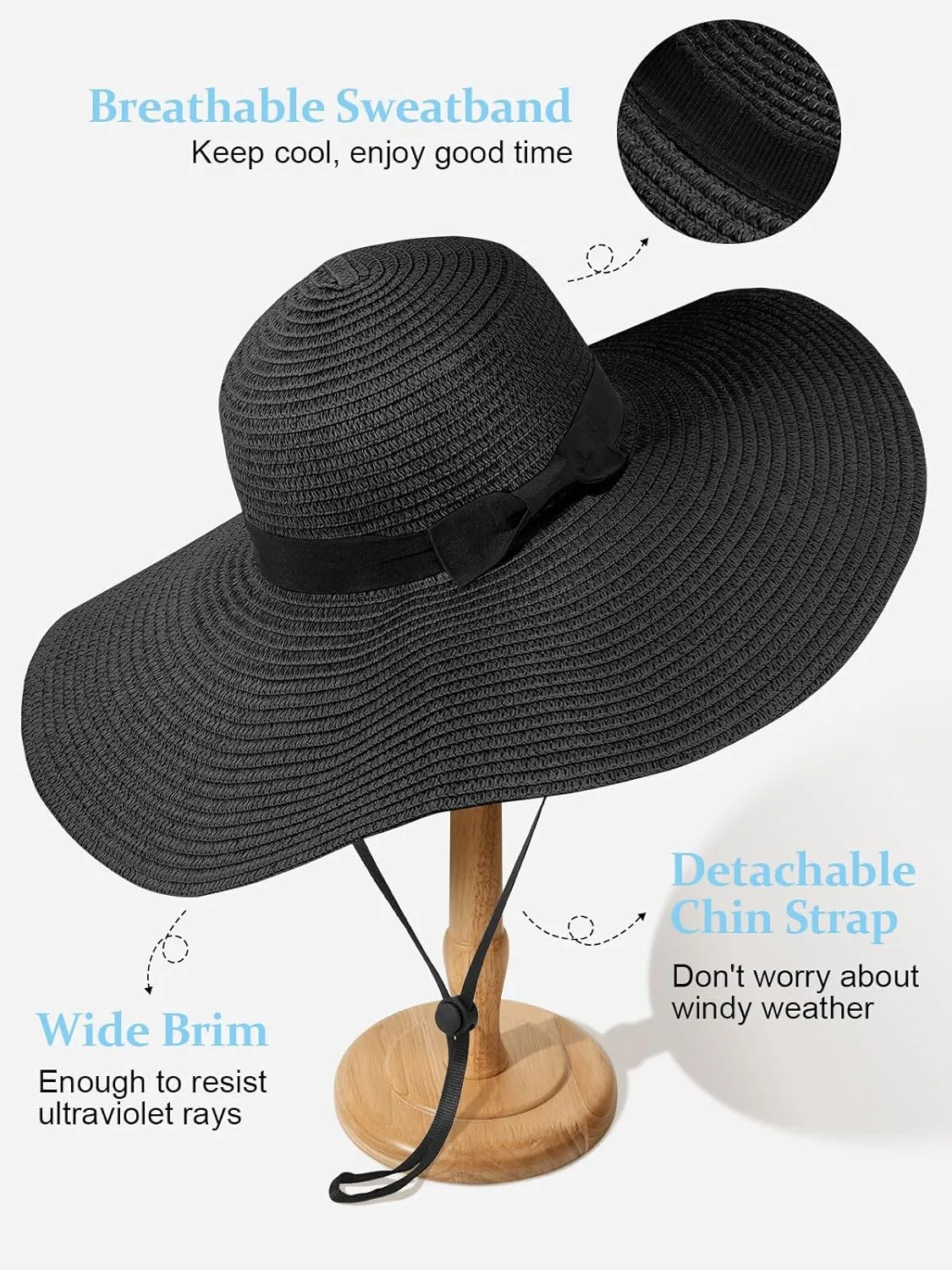 Sun Hats for Women, UV Protection Floppy Straw Beach Summer Wide Brim Hat Foldable Roll-Up Travel Vacation UPF 50 