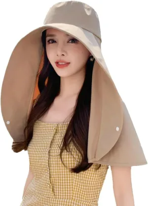 Super Wide Brim Sun Hats for Women UV Protection Beach Hats for Women with Neck Flap Packable Bucket Hat Sun Wraps Outdoor Khaki
