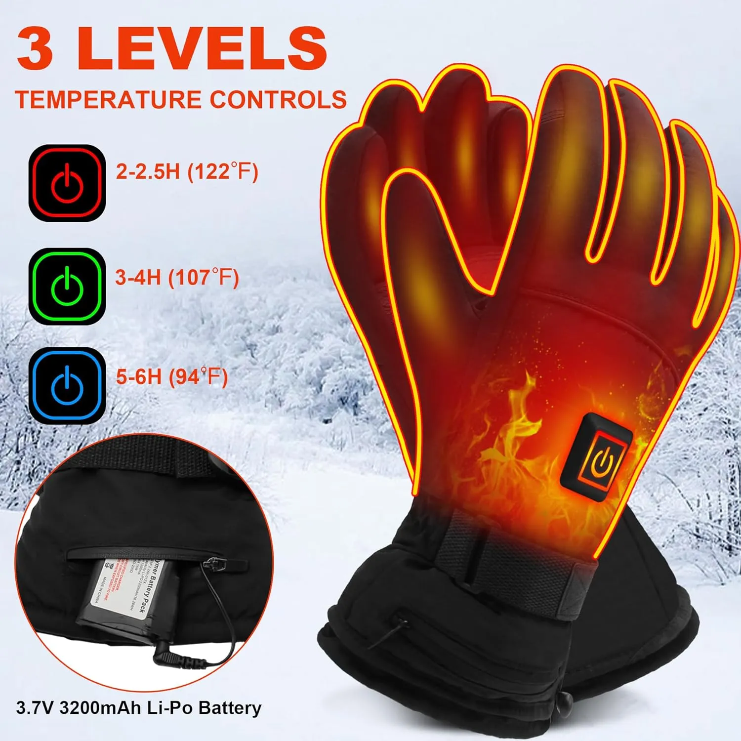 SVPRO Rechargeable Heated Gloves with 3 Heat Settings,3200mAh Battery Powered Heating Gloves for Men Women,Electric Thermal Gloves Winter Warm Heated Hand Warmer for Hunting Fishing Skiing Cycling