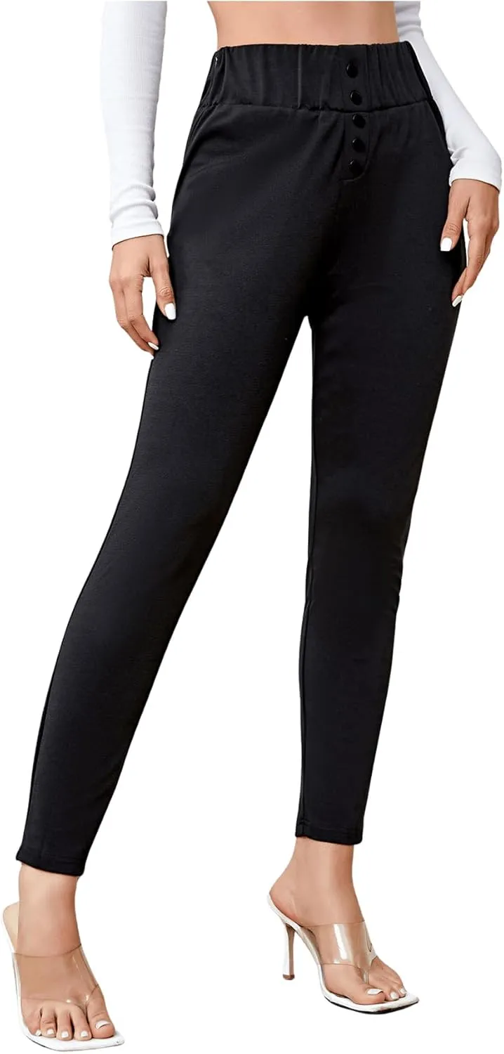 SweatyRocks Women's Casual Skinny Leggings Stretchy High Waisted Work Pants