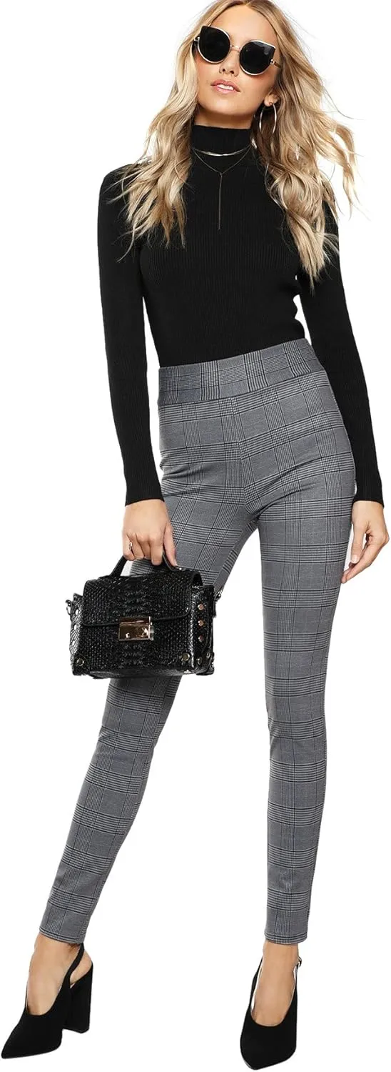 SweatyRocks Women's Casual Skinny Leggings Stretchy High Waisted Work Pants