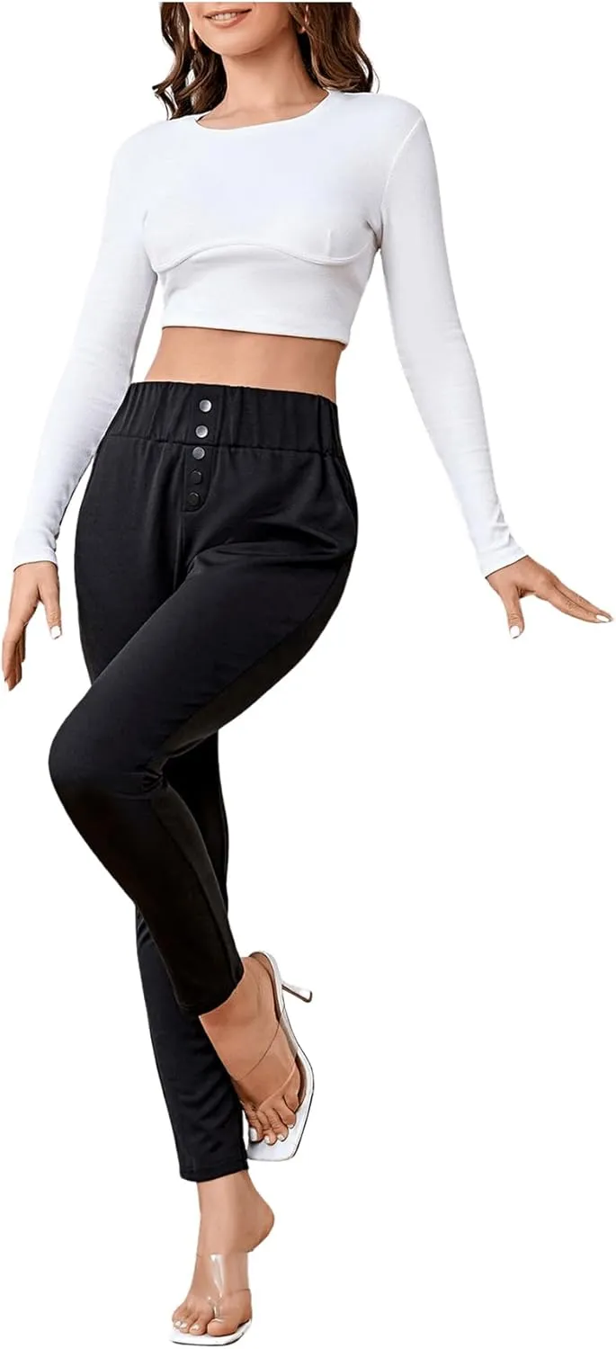 SweatyRocks Women's Casual Skinny Leggings Stretchy High Waisted Work Pants