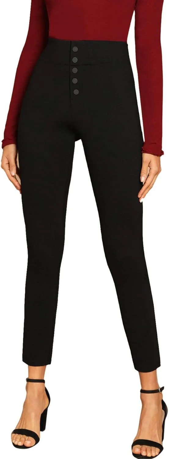 SweatyRocks Women's Casual Skinny Leggings Stretchy High Waisted Work Pants