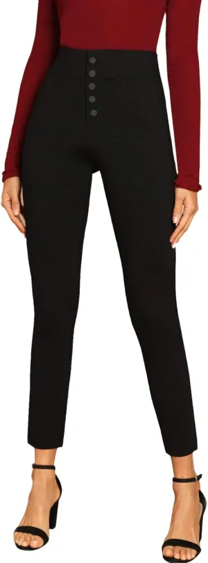 SweatyRocks Women's Casual Skinny Leggings Stretchy High Waisted Work Pants