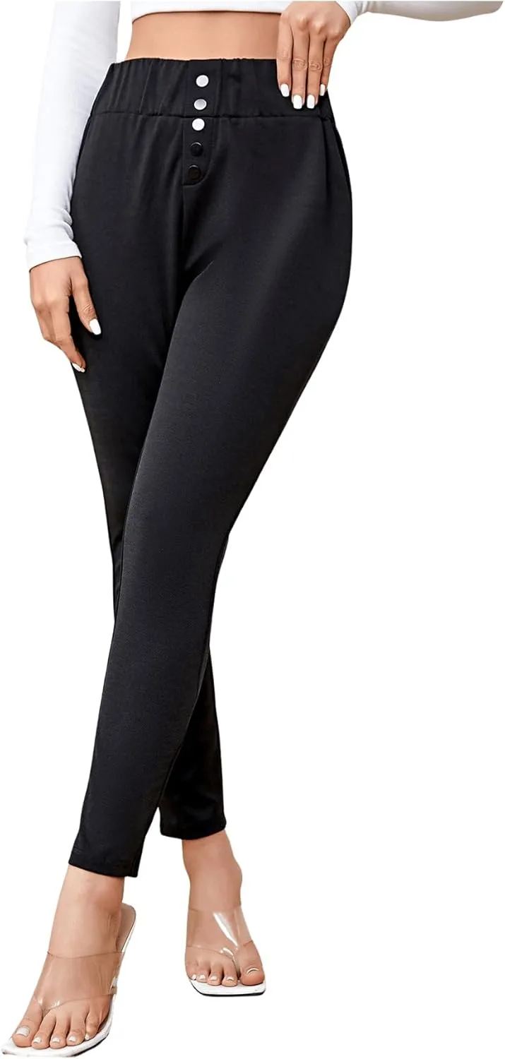 SweatyRocks Women's Casual Skinny Leggings Stretchy High Waisted Work Pants