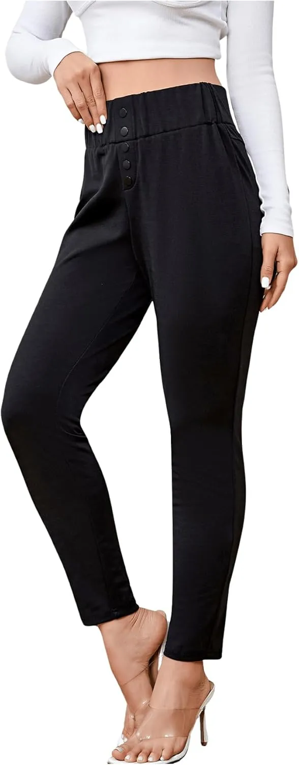 SweatyRocks Women's Casual Skinny Leggings Stretchy High Waisted Work Pants