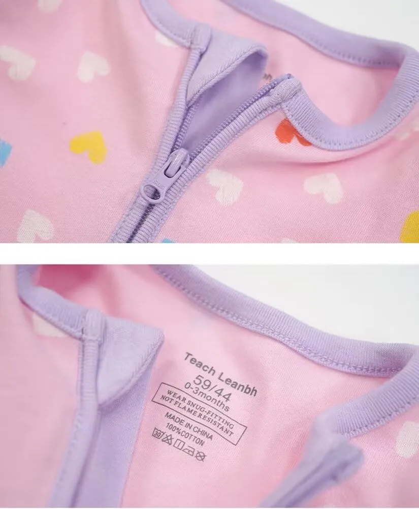 Teach Leanbh Unisex Baby 2 Pack Cotton Pajamas with Mittens and Feet Cuffs 2 Way Zipper Long Sleeve Romper Sleep and Play