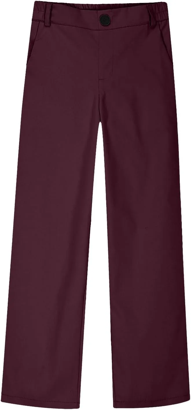 Teen Girls Straight-Fit Chino Pants Casual Stretch Flat-Front Dress Pants Elastic Waist Trousers with Pockets
