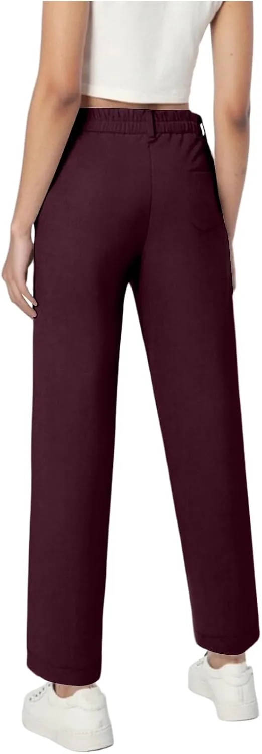 Teen Girls Straight-Fit Chino Pants Casual Stretch Flat-Front Dress Pants Elastic Waist Trousers with Pockets
