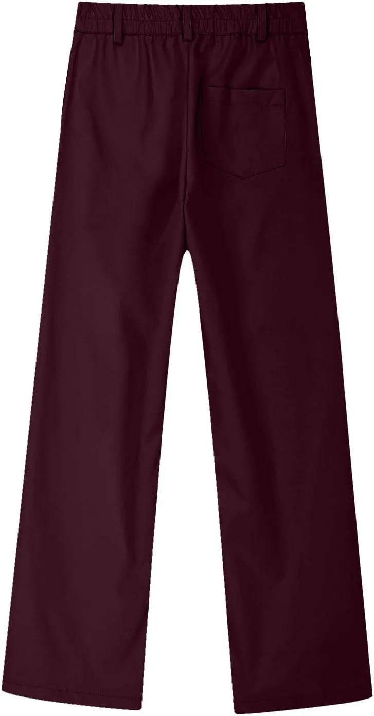 Teen Girls Straight-Fit Chino Pants Casual Stretch Flat-Front Dress Pants Elastic Waist Trousers with Pockets