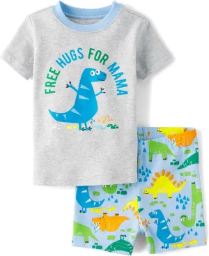 The Children's Place Baby Boys' and Toddler 100% Cotton Sleeve Top and Shorts,2 Piece Pajama Set