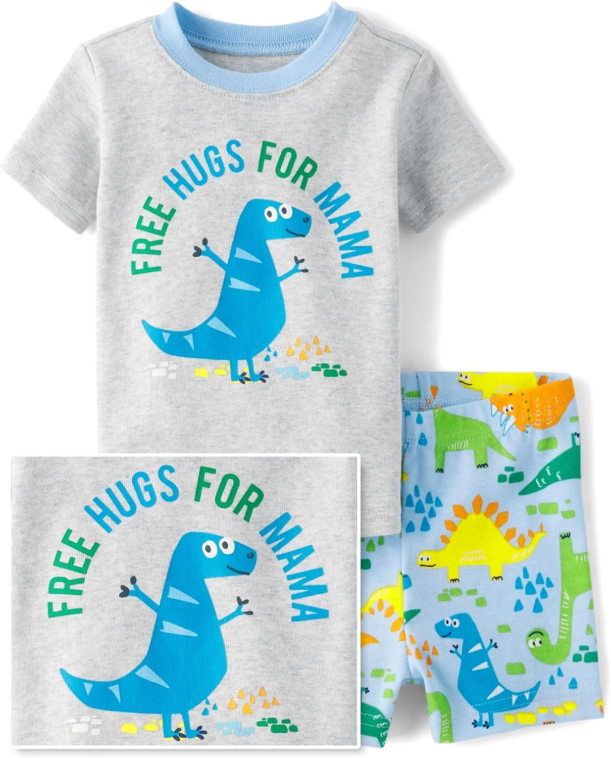 The Children's Place Baby Boys' and Toddler 100% Cotton Sleeve Top and Shorts,2 Piece Pajama Set