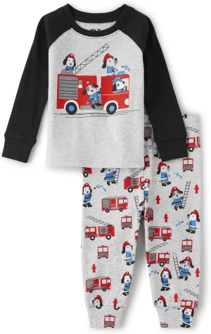 The Children's Place Baby Boys' Fire Dogs Long Sleeve Top and Pants Snug Fit 100% Cotton 2 Piece Pajama Set