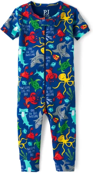 The Children's Place Baby Boys' Short Sleeve 100% Cotton Zip-Front One Piece Footless Pajamas
