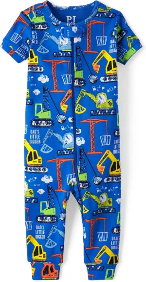 The Children's Place Baby Boys' Short Sleeve 100% Cotton Zip-Front One Piece Footless Pajamas