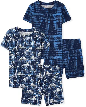 The Children's Place Boys' Kids-PJ 100% Cotton Sleeve Top and Shorts,2 Piece Pajama Set