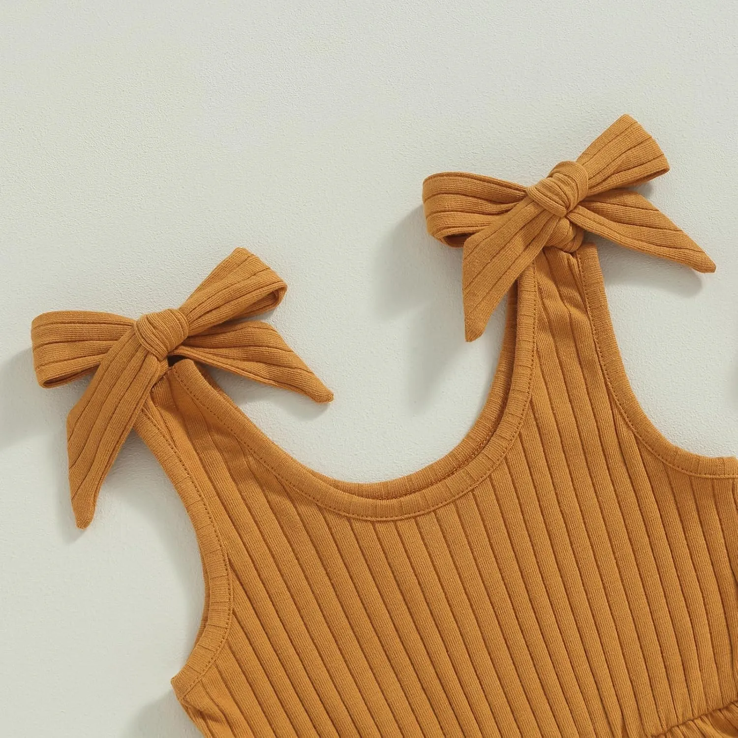 Toddler Baby Girl Romper Summer Ribbed Bow Straps Jumpsuit Playsuit Botton Down Tank Vest Romper One Piece Outfits