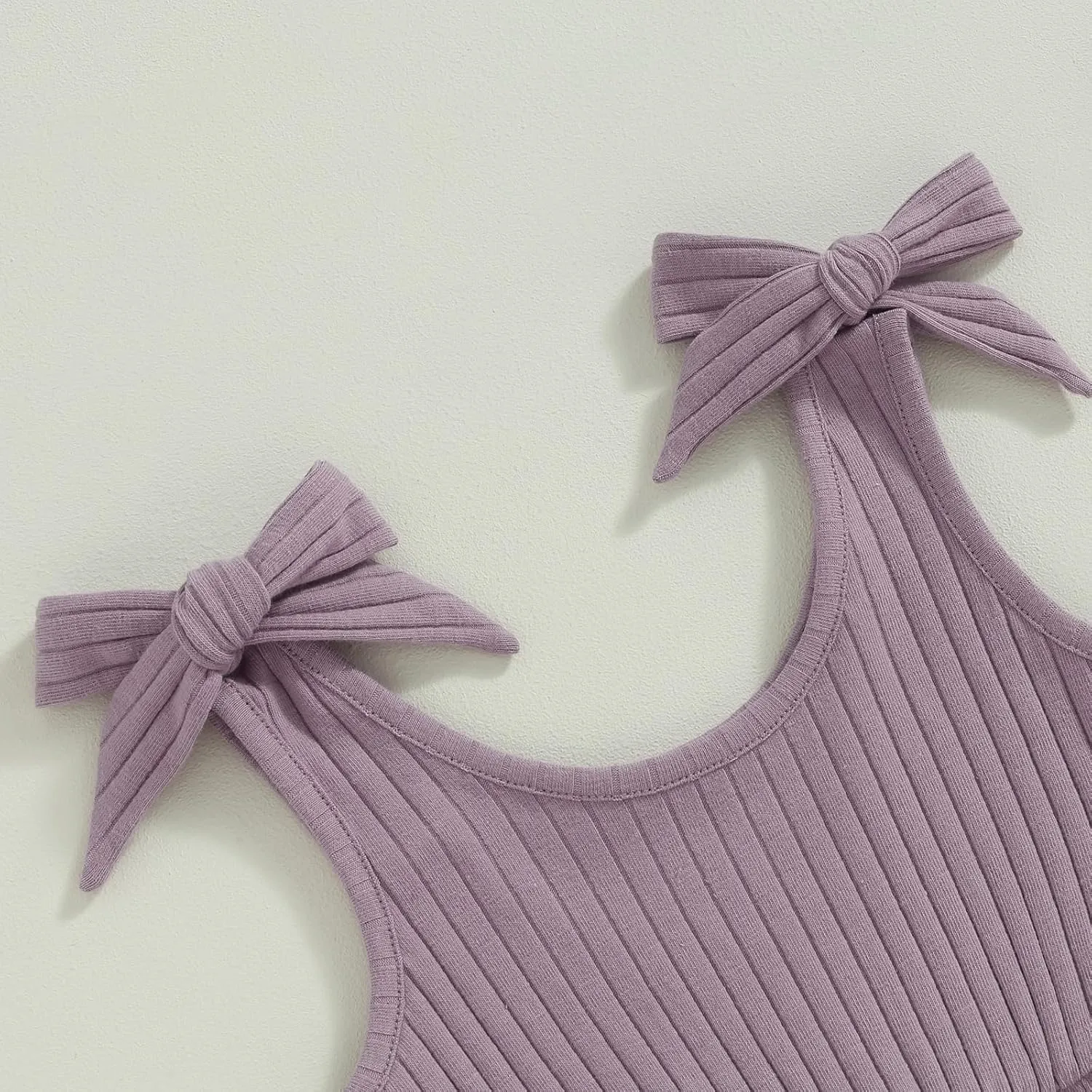 Toddler Baby Girl Romper Summer Ribbed Bow Straps Jumpsuit Playsuit Botton Down Tank Vest Romper One Piece Outfits