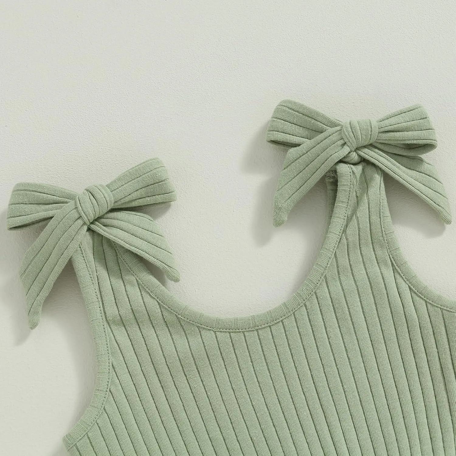 Toddler Baby Girl Romper Summer Ribbed Bow Straps Jumpsuit Playsuit Botton Down Tank Vest Romper One Piece Outfits