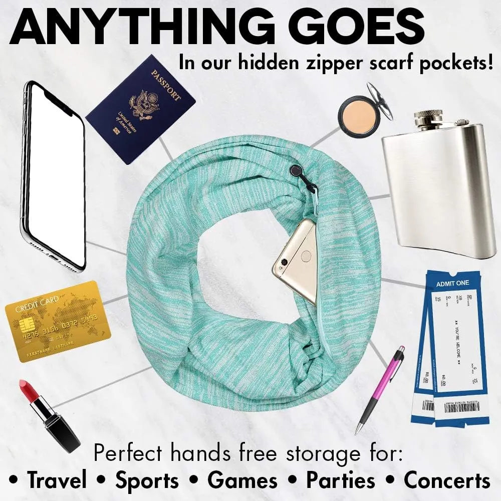 Travel-in-Style Pocket Scarf - Lightweight Heathered Travel Scarves, Infinity Scarves with Zipper Pockets