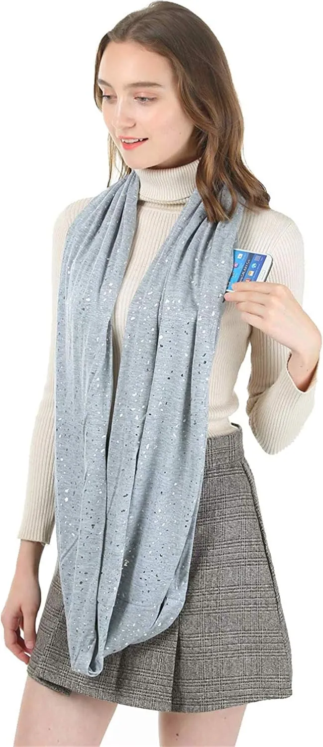 Ulalaza Infinity Scarf with Hidden Zipper Pocket Lightweight Travel Wrap for Women Girls
