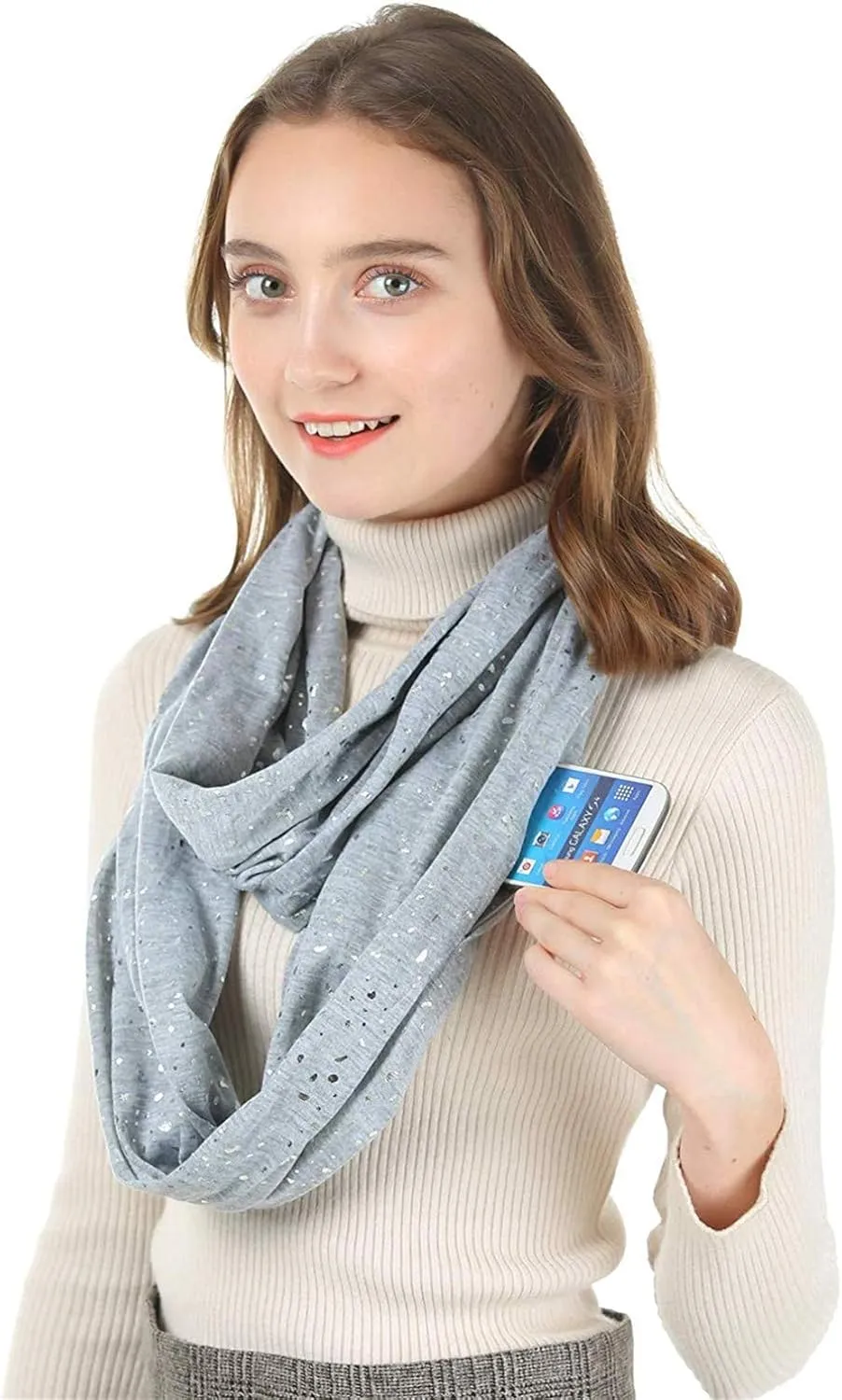 Ulalaza Infinity Scarf with Hidden Zipper Pocket Lightweight Travel Wrap for Women Girls