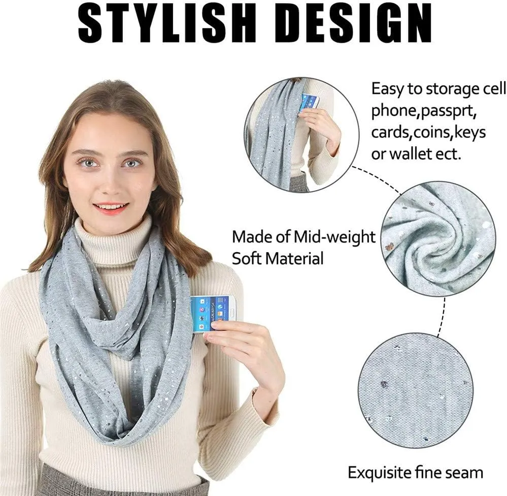 Ulalaza Infinity Scarf with Hidden Zipper Pocket Lightweight Travel Wrap for Women Girls