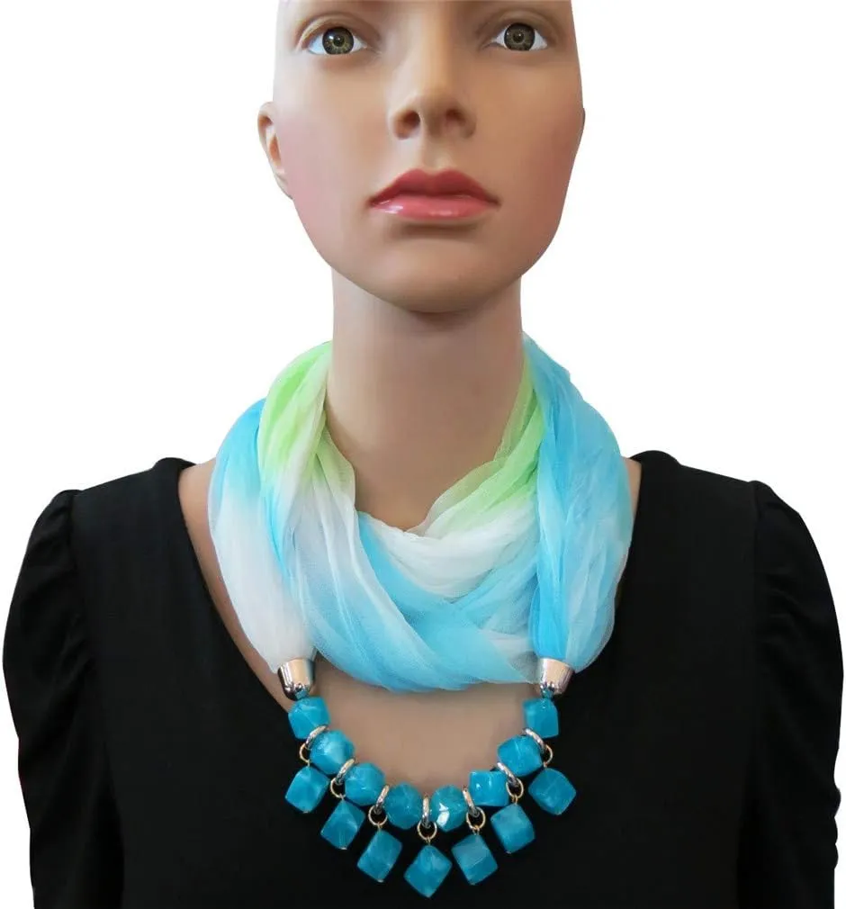 Ulalaza Scarf Bead Pendant Scarf Charm Ethnic Style Infinity Scarves Women's Scarf Necklace