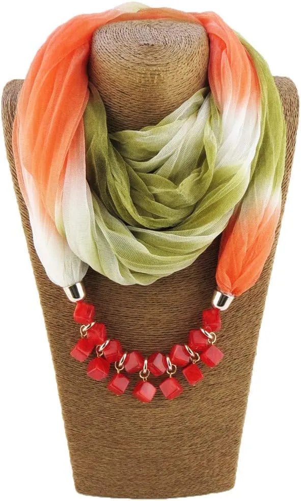 Ulalaza Scarf Bead Pendant Scarf Charm Ethnic Style Infinity Scarves Women's Scarf Necklace