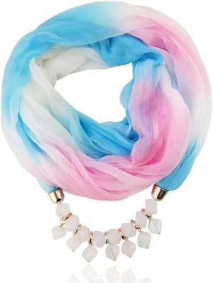Ulalaza Scarf Bead Pendant Scarf Charm Ethnic Style Infinity Scarves Women's Scarf Necklace