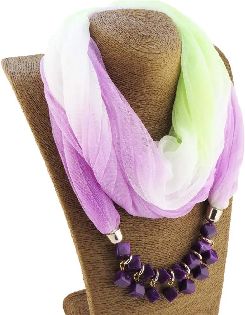 Ulalaza Scarf Bead Pendant Scarf Charm Ethnic Style Infinity Scarves Women's Scarf Necklace