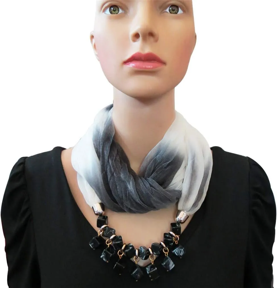 Ulalaza Scarf Bead Pendant Scarf Charm Ethnic Style Infinity Scarves Women's Scarf Necklace