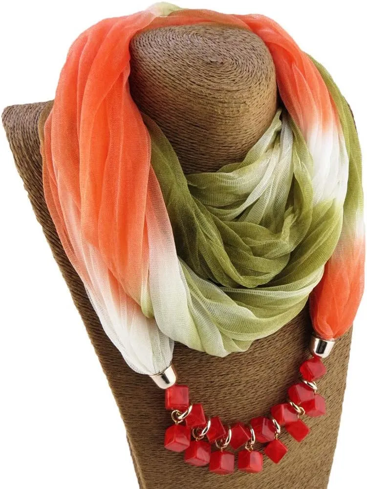 Ulalaza Scarf Bead Pendant Scarf Charm Ethnic Style Infinity Scarves Women's Scarf Necklace
