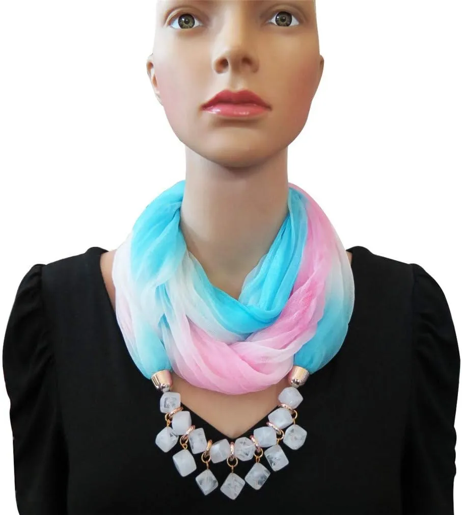 Ulalaza Scarf Bead Pendant Scarf Charm Ethnic Style Infinity Scarves Women's Scarf Necklace