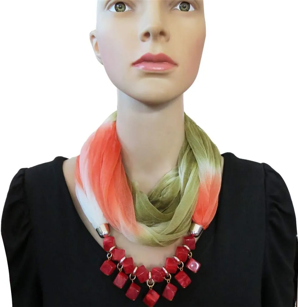 Ulalaza Scarf Bead Pendant Scarf Charm Ethnic Style Infinity Scarves Women's Scarf Necklace
