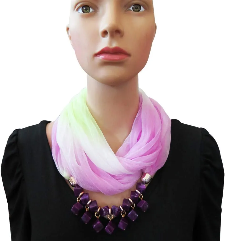 Ulalaza Scarf Bead Pendant Scarf Charm Ethnic Style Infinity Scarves Women's Scarf Necklace