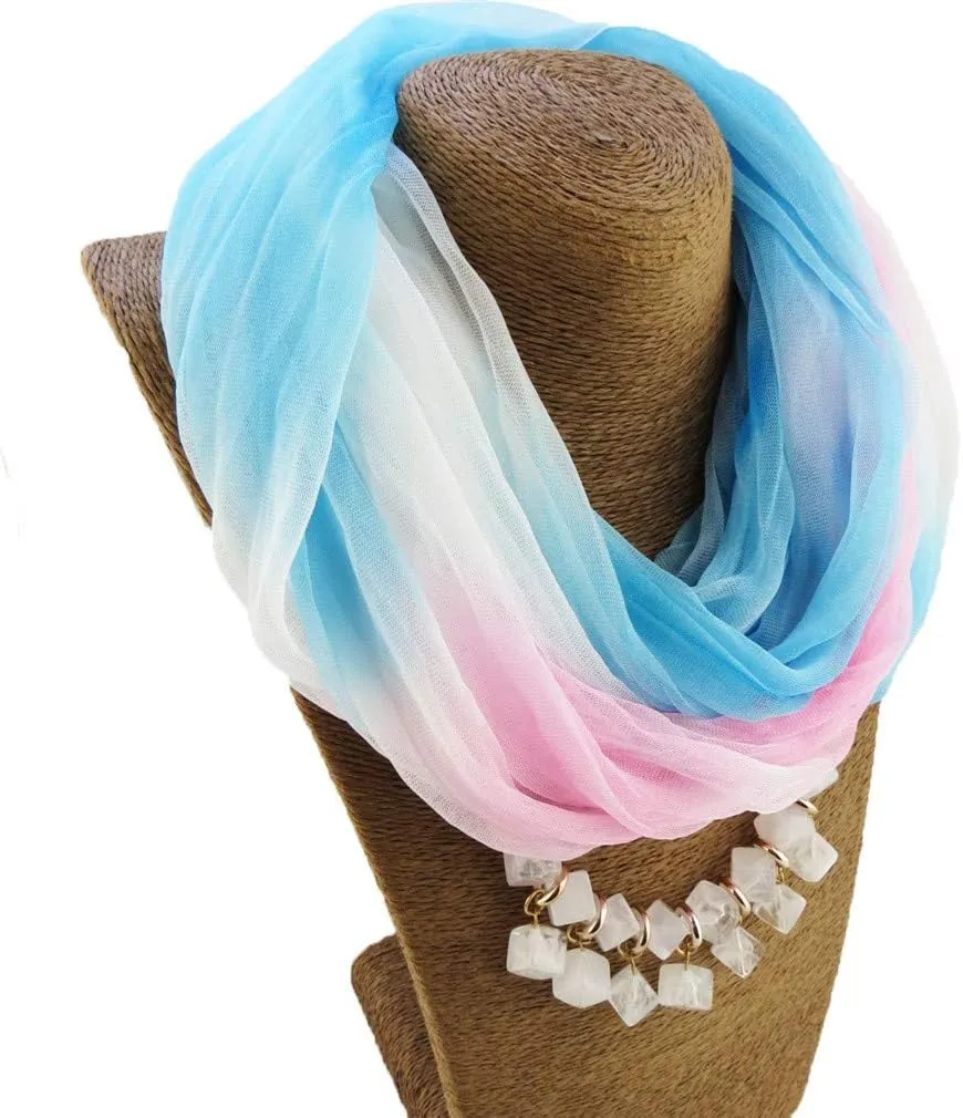 Ulalaza Scarf Bead Pendant Scarf Charm Ethnic Style Infinity Scarves Women's Scarf Necklace