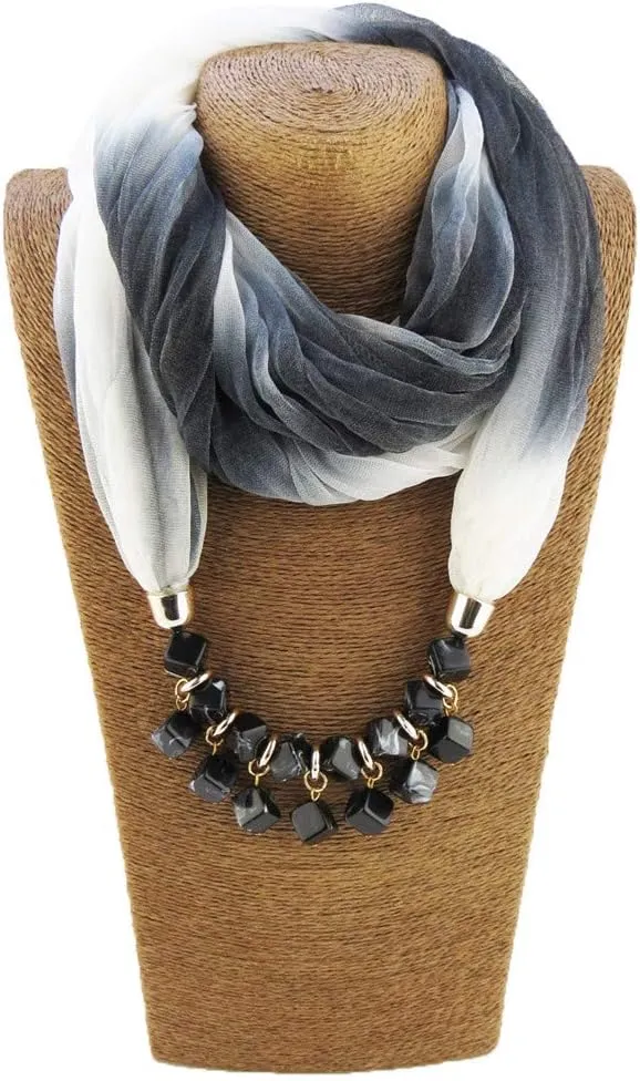 Ulalaza Scarf Bead Pendant Scarf Charm Ethnic Style Infinity Scarves Women's Scarf Necklace