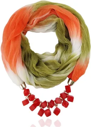Ulalaza Scarf Bead Pendant Scarf Charm Ethnic Style Infinity Scarves Women's Scarf Necklace