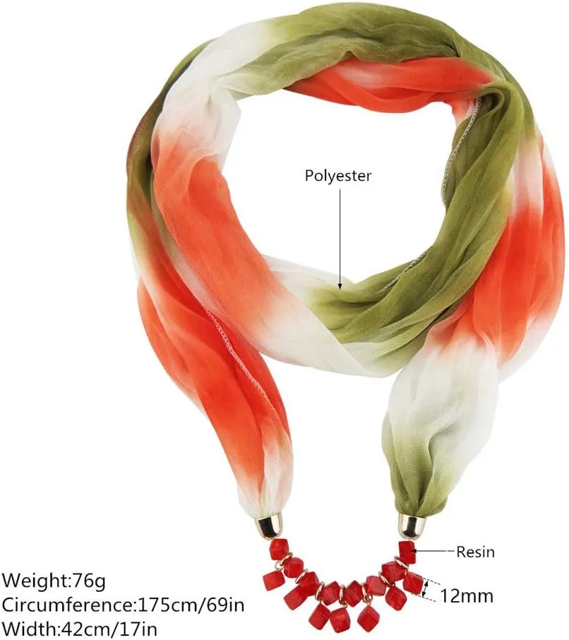 Ulalaza Scarf Bead Pendant Scarf Charm Ethnic Style Infinity Scarves Women's Scarf Necklace
