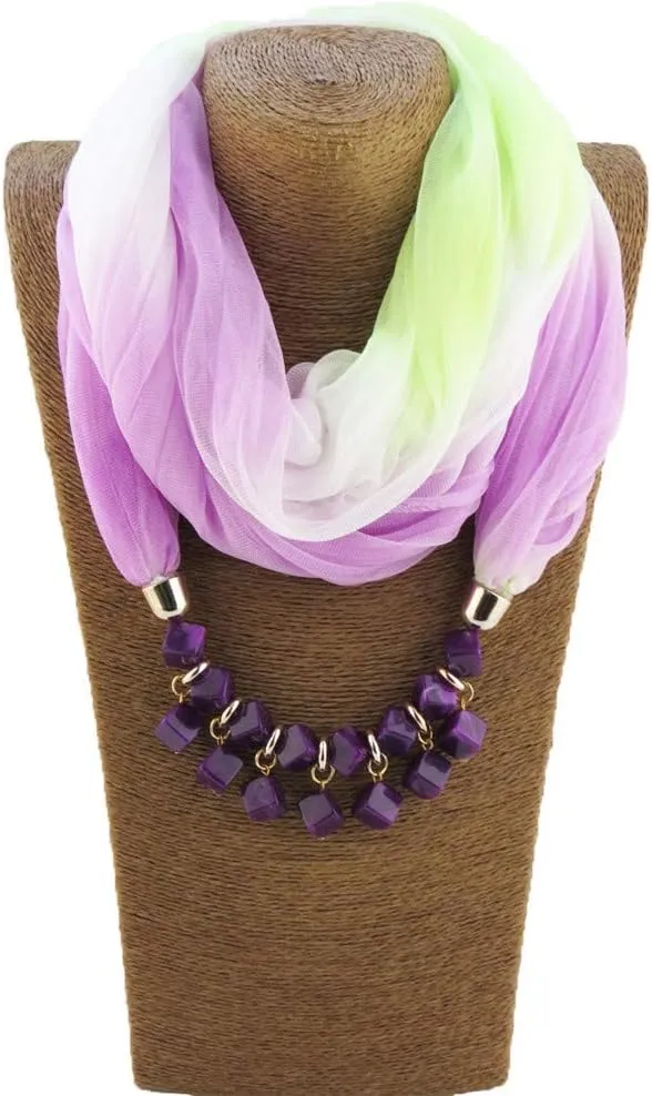 Ulalaza Scarf Bead Pendant Scarf Charm Ethnic Style Infinity Scarves Women's Scarf Necklace