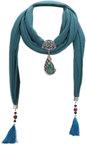 Ulalaza Scarf Bead Pendant Scarf Charm Ethnic Style Infinity Scarves Women's Scarf Necklace