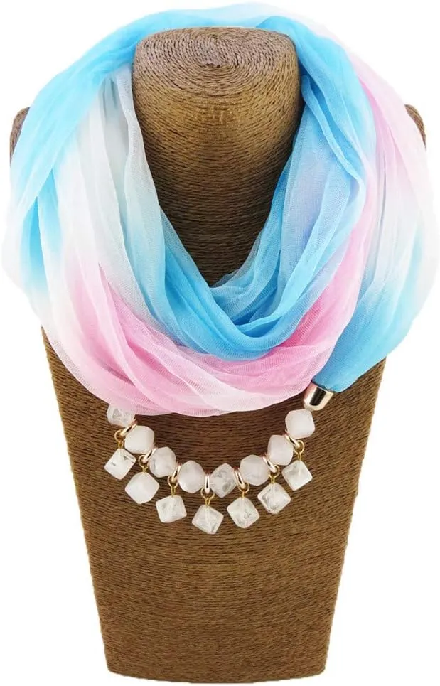 Ulalaza Scarf Bead Pendant Scarf Charm Ethnic Style Infinity Scarves Women's Scarf Necklace