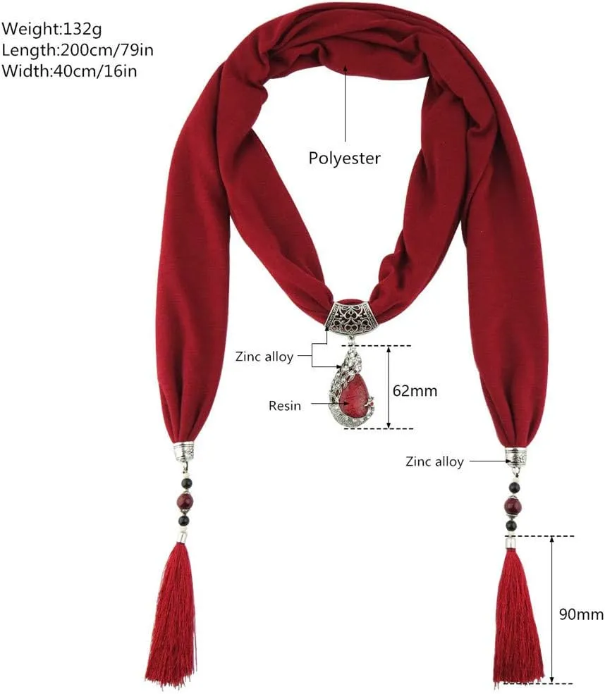 Ulalaza Scarf Bead Pendant Scarf Charm Ethnic Style Infinity Scarves Women's Scarf Necklace