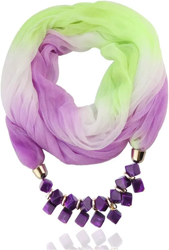 Ulalaza Scarf Bead Pendant Scarf Charm Ethnic Style Infinity Scarves Women's Scarf Necklace