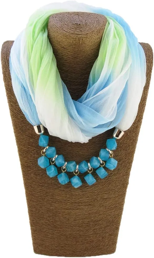 Ulalaza Scarf Bead Pendant Scarf Charm Ethnic Style Infinity Scarves Women's Scarf Necklace